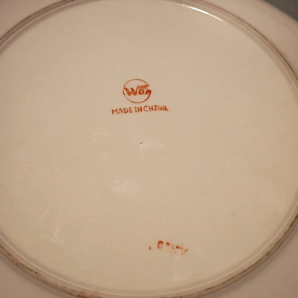 Vintage WBM Chinese Porcelain Decorative Plate Crane Bamboo Bird Pink 10in
